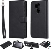 Voor LG G7 ThinQ Effen kleur Horizontale Flip Beschermhoes met houder & kaartsleuven & portemonnee & fotolijst & lanyard (zwart)