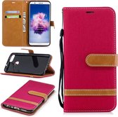 Kleurafstemming Denim Texture Leather Case voor Huawei P Smart / Enjoy 7S, met houder & kaartsleuven & portemonnee & lanyard (rood)