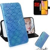 Voor iPhone XR effen kleur kleurrijke magnetische gesp horizontale flip pu lederen case met houder & kaartsleuven & portemonnee & lanyard (blauw)