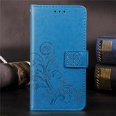 Voor LG W10 Lucky Clover geperste bloemen patroon lederen tas, met houder & kaartsleuven & portemonnee & draagriem (blauw)