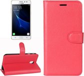 Voor Galaxy J3 (2017) (EU-versie) Litchi Texture horizontale flip lederen tas met houder & kaartsleuven & portemonnee (rood)