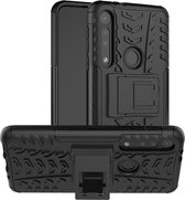 Voor Motorola G8 Play Tire Texture Shockproof TPU + PC beschermhoes met houder (zwart)