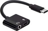 USB-C / Type-C naar 3,5 mm Aux + USB-C / Type C koptelefoon adapter oplader audiokabel voor Mi 8 Lite A2 (L1130) (zwart)