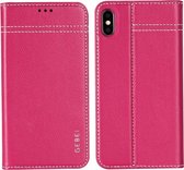 GEBEI Top-grain lederen horizontale flip beschermhoes met houder en kaartsleuven (roze rood) voor iPhone XS / X GEBEI