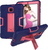 Voor Galaxy Tab A 8.0 (2018) T387 Contrastkleur Silicone + PC Combinatie Case met houder (Navy Blue + Rose Red)