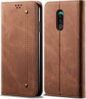 Voor Geschikt voor Xiaomi redmi 8 denim textuur casual stijl horizontale flip lederen tas met houder & kaartsleuven & portemonnee (bruin)