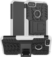 Voor Motorola E6 Play Tire Texture Shockproof TPU + PC beschermhoes met houder (wit)