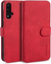 DG.MING Retro Oil Side Horizontal Flip Case met houder & kaartsleuven & portemonnee voor Huawei Nova 5 / Nova 5 Pro (rood)