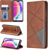 Ruit textuur horizontale flip magnetische lederen tas met houder en kaartsleuven voor huawei p20 lite / nova 3e (bruin)