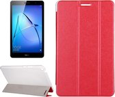Voor Huawei MediaPad T3 8 inch Zijden Textuur Horizontaal Flip Leren Case met 3-vouwbare Houder (Rood)
