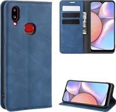 Voor Galaxy A10s Retro-skin Business magnetische zuignap Case met houder & kaartsleuven & portemonnee (donkerblauw)