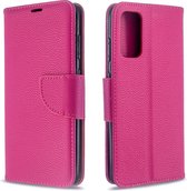 Voor Galaxy S20 Litchi Texture Pure Color Horizontale Flip PU lederen tas met houder & kaartsleuven & portemonnee & Lanyard (rose rood)