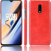 Litchi Texture PC + PU schokbestendige hoes voor OnePlus 7 (rood)