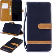 Kleuraanpassing Denim Texture lederen tas voor Xiaomi Redmi Note 7, met houder & kaartsleuven & portemonnee & lanyard (zwart)