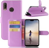 Voor Huawei P20 Lite PU + TPU Litchi Texture Horizontaal Flip Leren Case met Portemonnee & Houder & Kaartsleuven (Paars)