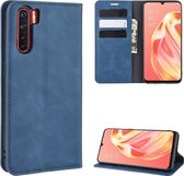 Voor OPPO A91 Retro-skin Zakelijk Magnetische zuiging Horizontale flip PU-lederen tas met houder & kaartsleuven & portemonnee (donkerblauw)