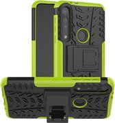 Voor Motorola One Macro Tire Texture Shockproof TPU + PC beschermhoes met houder (groen)