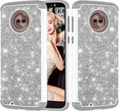 Glitter poeder contrast huid schokbestendig siliconen + pc beschermhoes voor Motorola Moto G6 (grijs)