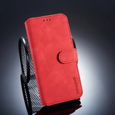 DG.MING Retro Oil Side Horizontal Flip Case voor Xiaomi Mi 8, met houder & kaartsleuven & portemonnee (rood)