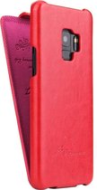 Fierre Shann Retro Oil Wax Texture Vertical Flip PU Leather Case voor Galaxy S9 (Rood)