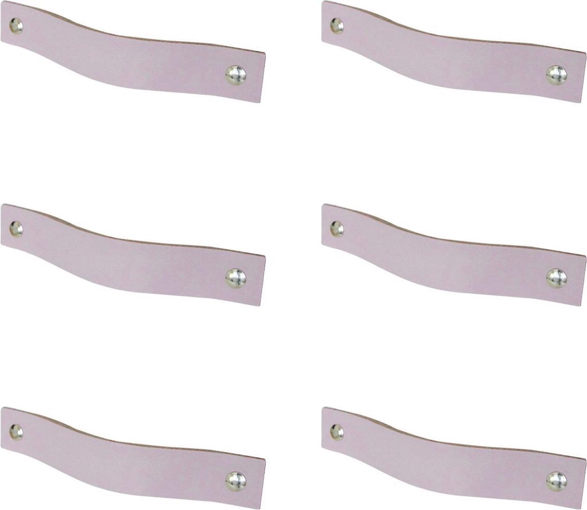 6x Leren handgrepen 'platte greep' - maat S (15,8 x 2,5 cm) - LILAPAARS - incl. 3 kleuren schroefjes (handgreepjes - leren grepen - greepjes - leren lusjes)