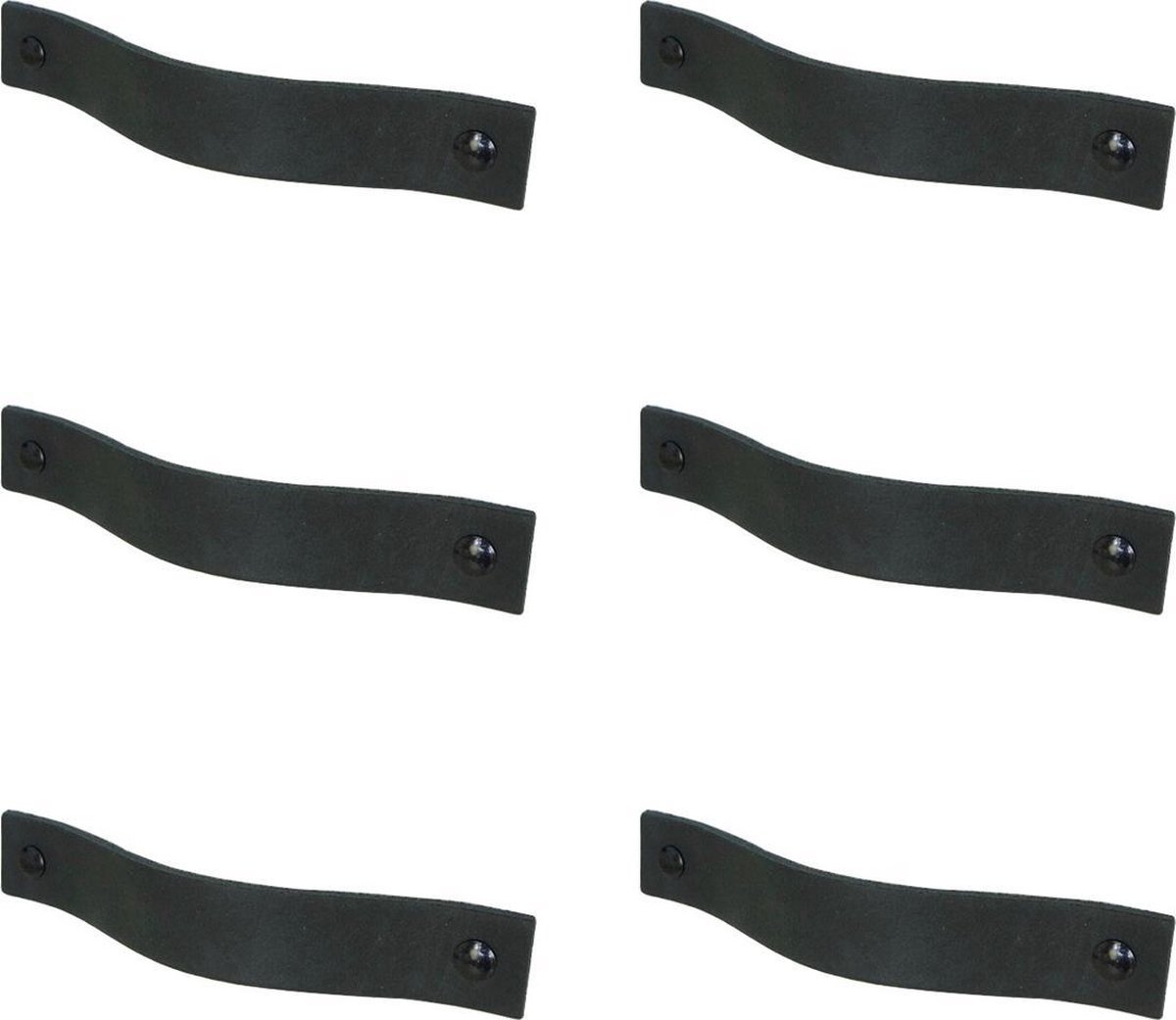 6x Leren handgrepen 'platte greep' - maat S (15,8 x 2,5 cm) - VINTAGE BLACK - incl. 3 kleuren schroefjes (handgreepjes - leren grepen - greepjes - leren lusjes)
