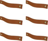 6x Leren handgrepen 'platte greep' XS - COGNAC (12,6 x 2,5 cm) - incl. 3 kleuren schroefjes (handgreepjes - leren grepen - greepjes - leren lusjes)