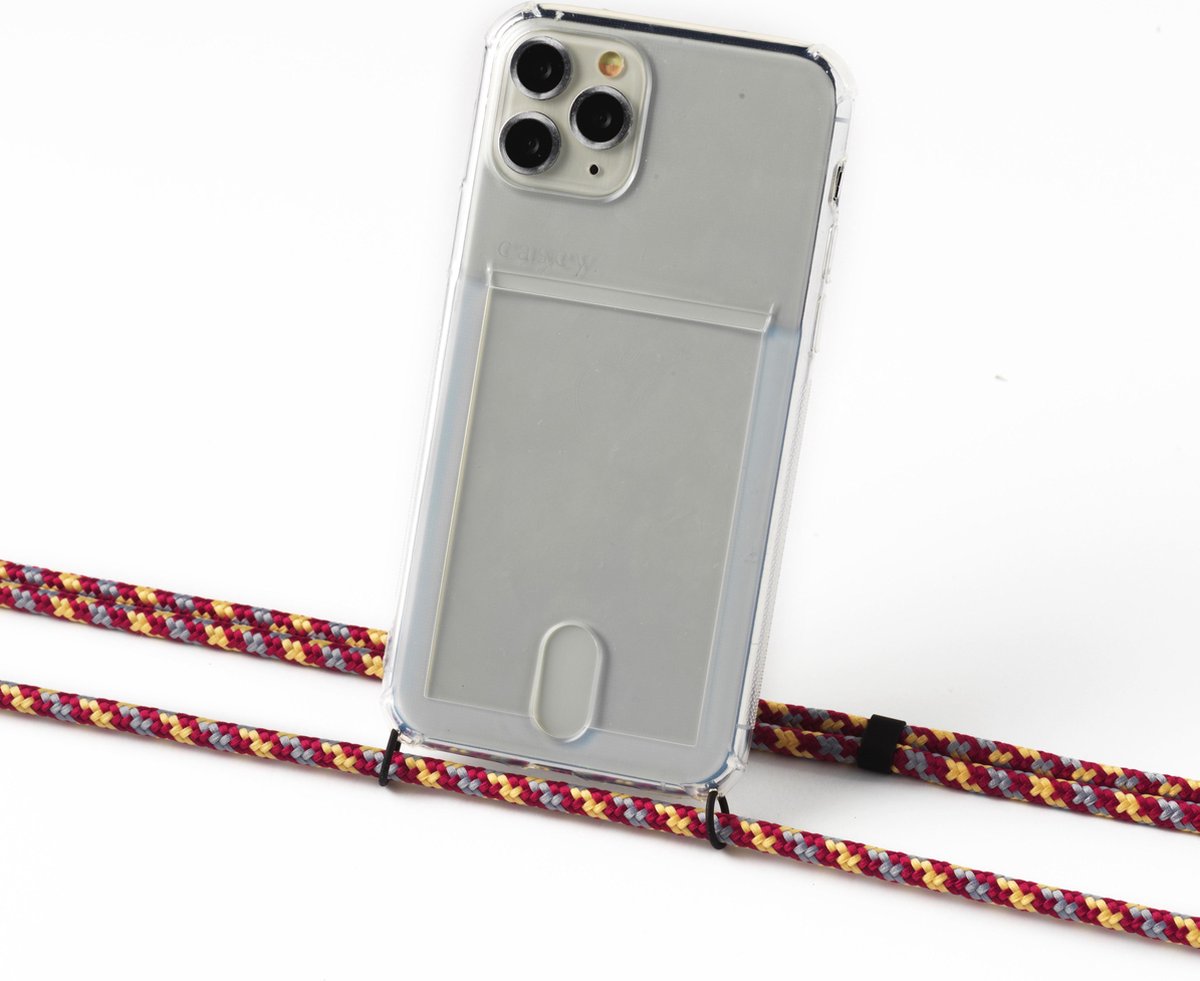 Apple iPhone 11 silicone hoesje transparant met koord aubergine camouflage