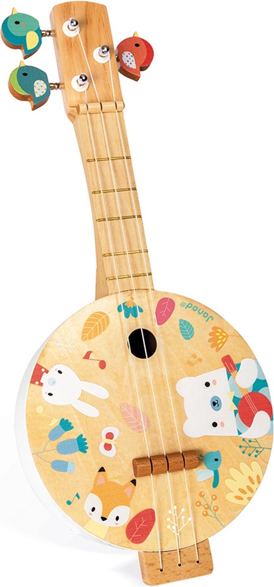 Janod Pure - Houten Banjo - Gemaakt Van Natuurlijk Hout Met Pastelkleuren - 3 Reserve Koorden Inbegrepen - Geschikt Vanaf 3 Jaar van Janod — afbeelding 5