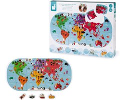 foto van Janod Badspeelgoed - Ontdekkingsreizigers Kaart - Wereldkaart - 28 Puzzelstukken, 4 Schuimrubberen Voertuigstukken, 1 Opbergnet - Geschikt Vanaf 3 Jaar