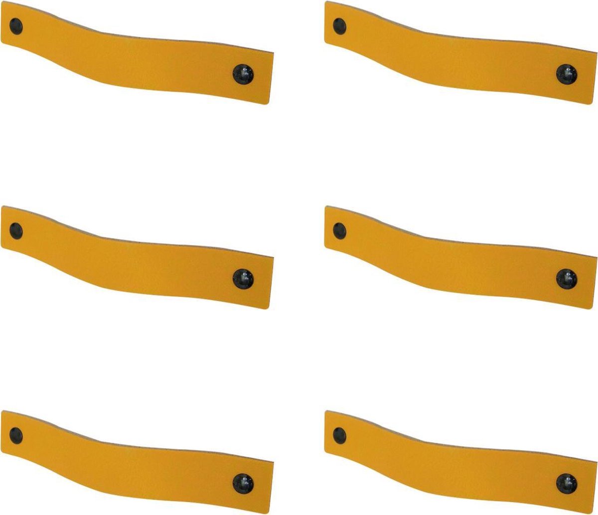 6x Leren handgrepen 'platte greep' - maat L (22,2 x 2,5 cm) - OKERGEEL  - incl. 3 kleuren schroefjes (handgreepjes - leren grepen - greepjes - leren lusjes)