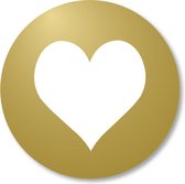 Gouden ronde sticker met wit hart - 24 stuks - 3,0 cm