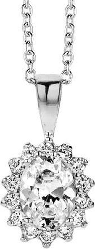 New Bling Gift Set 9NB SET008 60 Bijoux Gift Set - Boucles d' Boucles d'oreilles en argent 6x8 mm Collier 40 + 5 cm Ring taille 60 - Solitaire Zirconia stone - Argenté