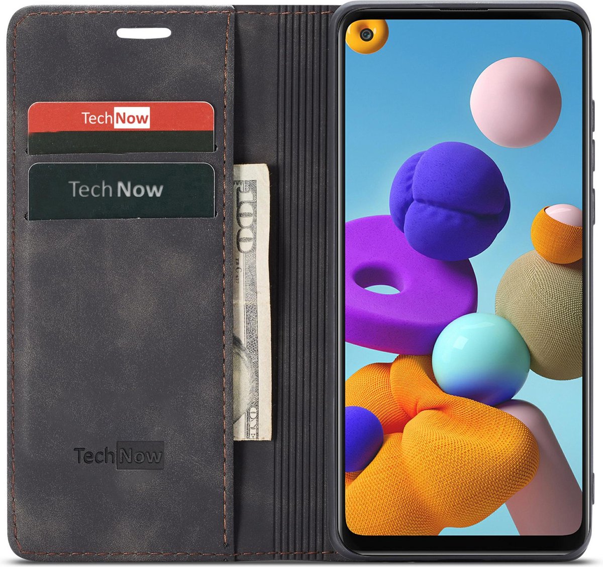 Hoesje geschikt voor Samsung Galaxy A21s - Book Case Leer Slimline Zwart