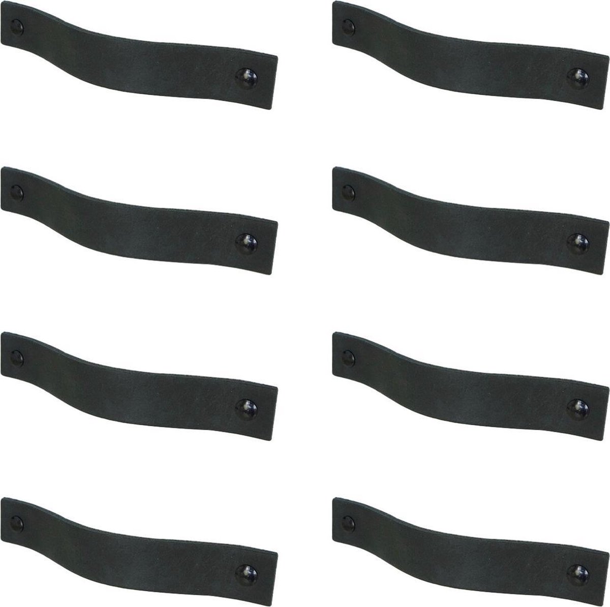 8x Leren handgrepen 'platte greep' - maat S (15,8 x 2,5 cm) - VINTAGE BLACK - incl. 3 kleuren schroefjes (handgreepjes - leren grepen - greepjes - leren lusjes)