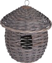 Gevlochten zeegras vogelhuisje/nestkastje 25 cm grijs - Rieten/rotan vogelhuisjes tuindecoraties - Vogelnestje voor kleine tuinvogeltjes