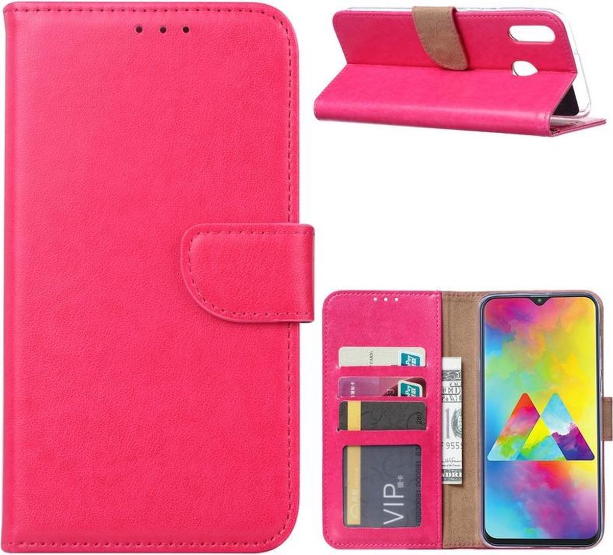 Bookcase Geschikt voor: Samsung Galaxy M20 Power - Roze - portemonnee hoesje
