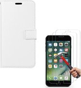 Bookcase hoesje Geschikt voor: iPhone SE 2 2020 / 7 / 8 Portemonnee Wit met 2 stuks Glas Screen protector