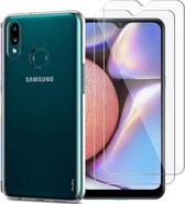 Samsung Galaxy A10S Hoesje - Soft TPU Siliconen Case & 2X Tempered Glas Combi - Transparant