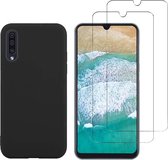 Samsung Galaxy A20S Hoesje - Soft TPU Siliconen Case & 2X Tempered Glas Combi - Zwart