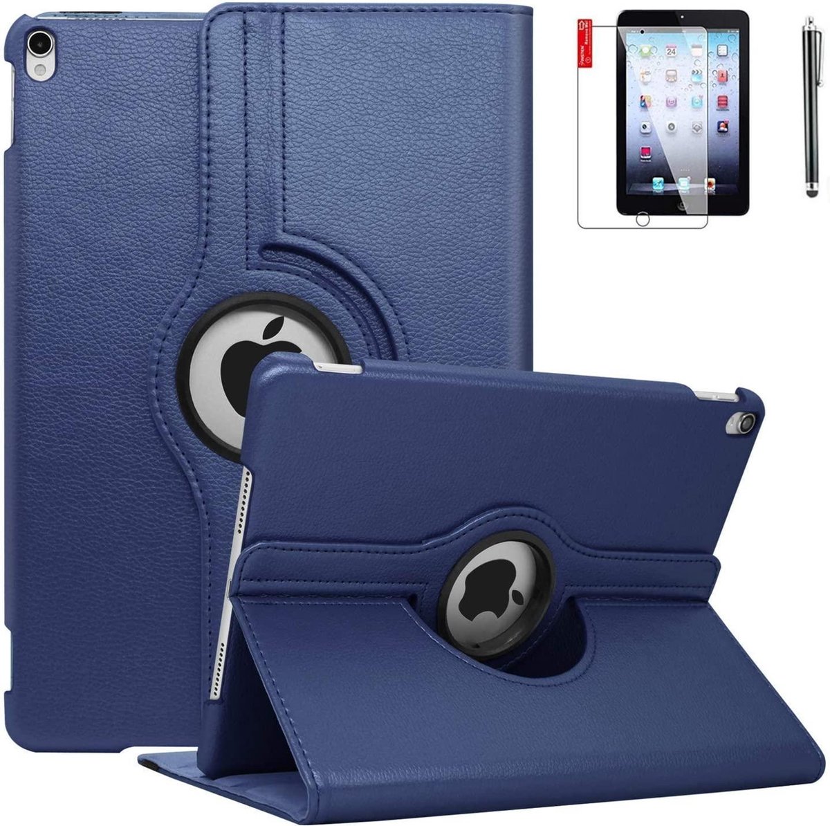 Geschikt Voor: iPad Air 1 / 2017 / 2018 9.7 inch Case hoes met Screen Protector en Stylus - donker blauw