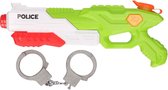 1x Waterpistolen/waterpistool politie groen van 40 cm inclusief handboeien kinderspeelgoed - waterspeelgoed van kunststof