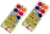 2x stuks schilderen waterverf set 12 kleuren met kwastje - Schmink waterverf - Hobbymateriaal/knutselmateriaal - Aquarellen schilder benodigdheden - Creatief speelgoed