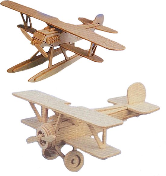 Illusie compact Analytisch Set van 2x stuks houten bouwpakket speelgoed vliegtuigen | bol.com