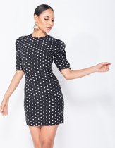 Polka Dot Puffed - Bodycon Mini Dress - Dames - Zwart