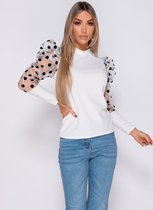 PARISIAN Organza Polka Dot Puffed - High Neck Top - Dames -Wit