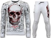 Joggingpak Heren met Print - Neon Doodskop - Wit