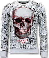 Heren Sweater met Print - Doodskop Crewneck - Wit