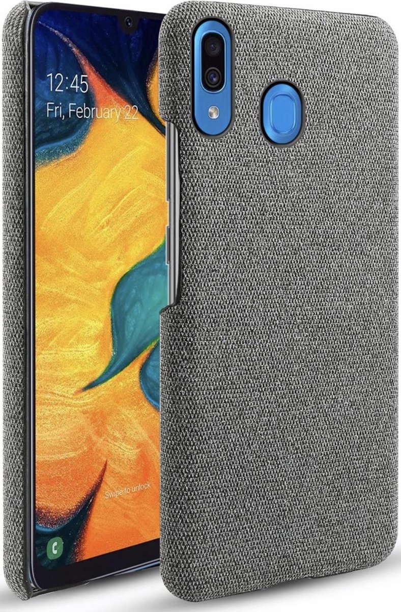 Geschikt voor Samsung Galaxy A30 Backcover - Grijs - Stof textuur canvas