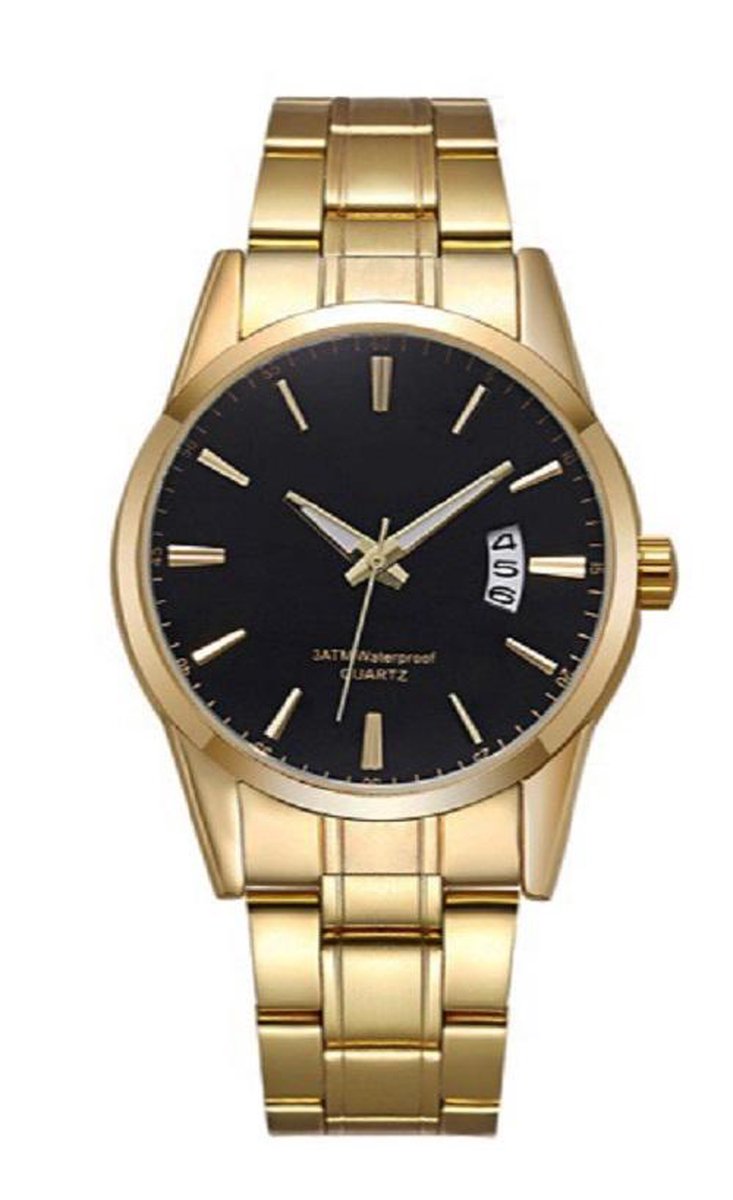 Stijlvol heren horloge - goud- zwart - 40 mm - I-deLuxe verpakking